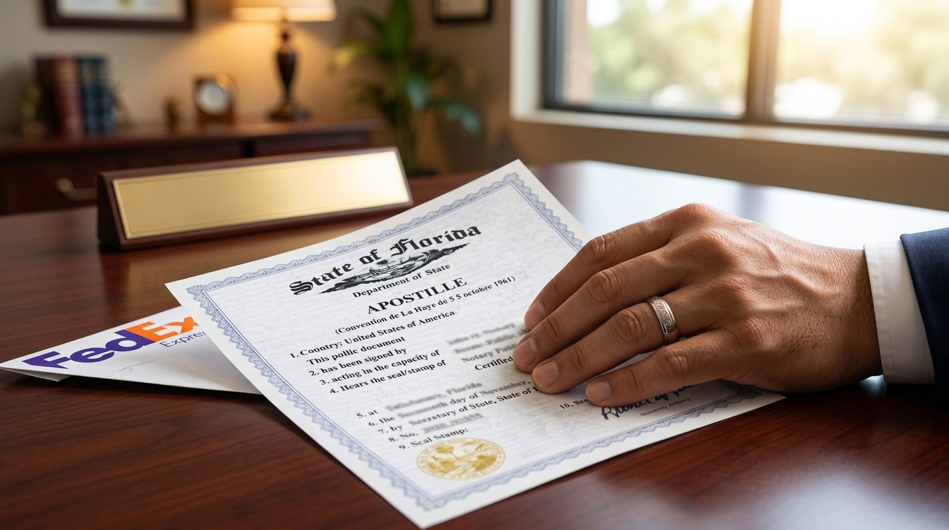 Reviewing apostille documents for a client from Weston, Florida
